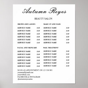 Poster Lista de Preços do Salão de Beleza Vintage