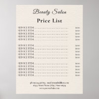 Lista de Preços do Salão de Beleza Vintage