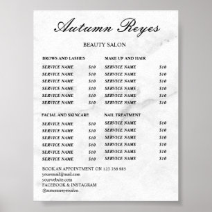 Poster Lista de Preços do Salão de Beleza Vintage