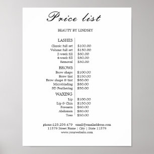 Poster Lista de Preços do Salão de Beleza Vintage