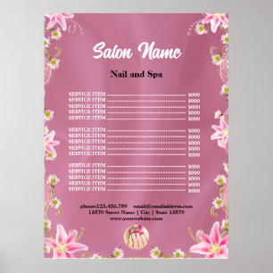 Poster Lista de Preços do Salão de Unhas Chic Beauty