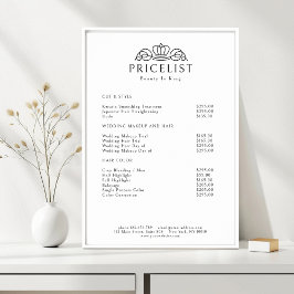 Poster Lista de Preços do Salão White Elegant Crown Logo