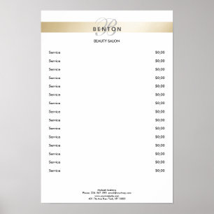 Poster Lista de Preços Elegant Monogramm White Gold Strip