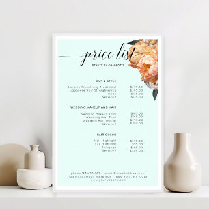 Poster Lista de Preços Elegante, Moderna, Flor de Peônia