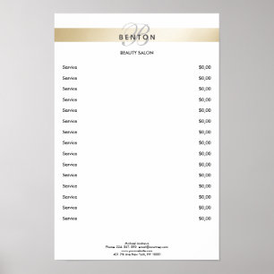 Poster Lista de Preços Elegante Monograma Listra Ouro Bra