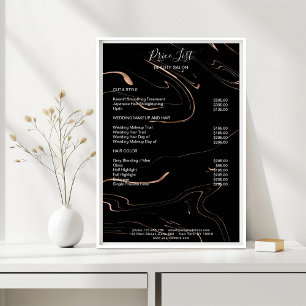 Poster Lista de Preços em Mármore Moderno Preto Rosegold