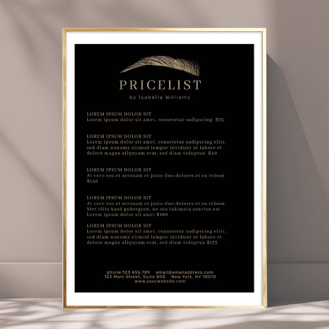 Poster Lista de Preços Minimalista Salão de Sobrancelhas  (Minimal Elegant Eyebrow Salon Pricelist Poster Template)