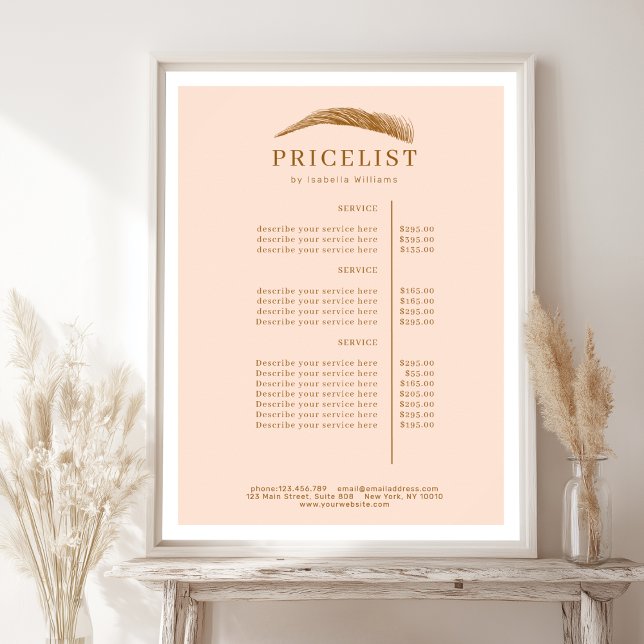 Poster Lista de Preços Minimalista Salão de Sobrancelhas  (Minimal Elegant Eyebrow Salon Pricelist Poster)