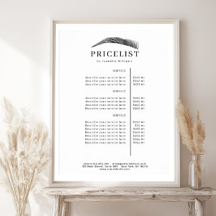 Poster Lista de Preços Minimalista Salão de Sobrancelhas