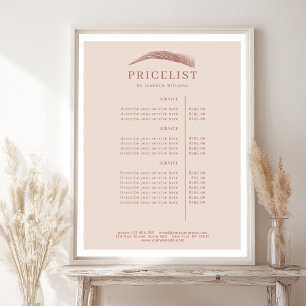 Poster Lista de Preços Minimalista Salão de Sobrancelhas
