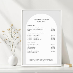 Poster Lista de Preços Mínimos Modernos de Salões de Cinz
