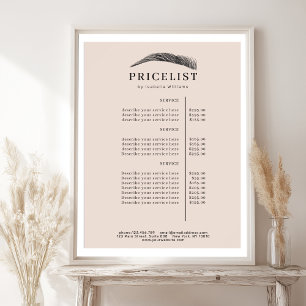 Poster Lista de Preços Salão de Sobrancelhas Minimalista