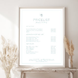 Poster Lista de Preços Salão Minimalista Monograma Branco