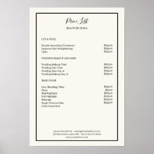 Poster Lista de Preços Simples Bege e Preto   Cartaz