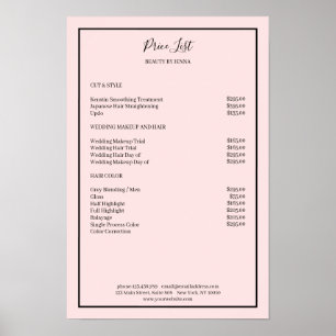 Poster Lista de Preços Simples Rosa e Preto