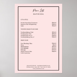 Poster Lista de Preços Simples Rosa e Preto