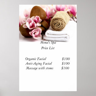 Pôster Lista de preços Spa