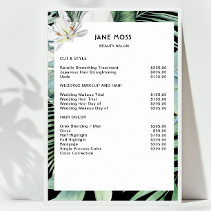 Poster Lista de Preços Tropical Aquarela Salão Moderno   