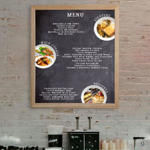 Poster Listas de Menu de Quadro Negro Minimalista e Fotos