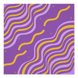 Pôster Listra Ondulada Groovy Roxa Amarelo Abstrato Prima