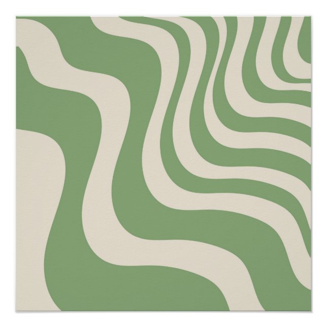 Pôster Listra Ondulada Verde Abstrata Moderna Primavera (Frente)