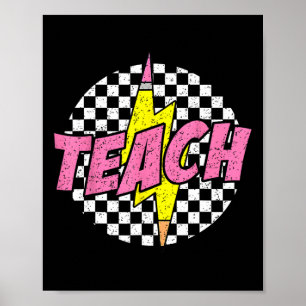 Poster Listrado Ensine Lápis Relâmpago De Volta à Escola