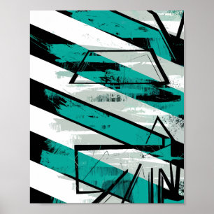 Poster Listras Anguladas com Texturas de Pincel Teal