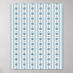 Poster Listras Azuis Claras e Flores