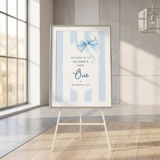 Poster Listras Azuis e Laço Aquarela Aniversário do Queri