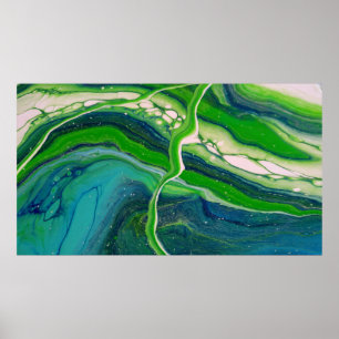 Poster Listras Azuis Verdes Vibrantes Abstrato Moderno Fl
