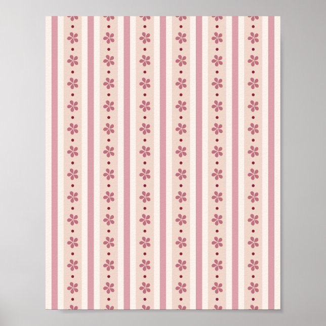 Poster Listras Cor-de-Rosa e Flores (Frente)