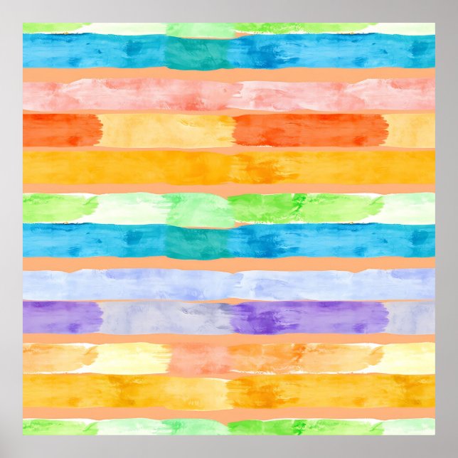 Poster Listras de Arco-Íris em Aquarela Abstrata (Frente)