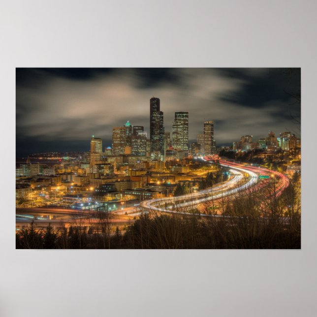 Pôster Listras de carros à noite (Frente)