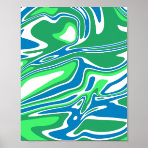 Poster Listras de Mármore Verde e Azul Fluido