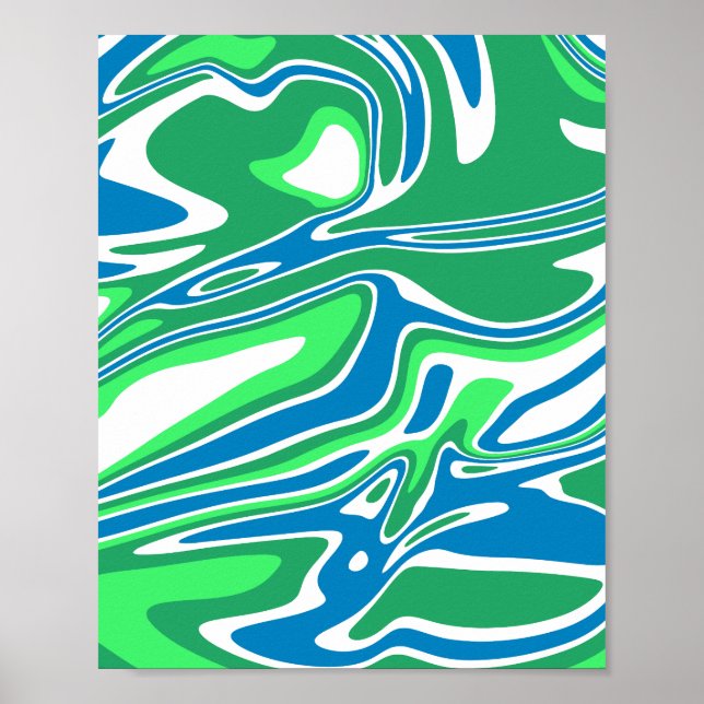 Poster Listras de Mármore Verde e Azul Fluido (Frente)