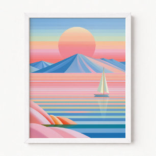 Poster Listras de Ombre Pastel Reflexo do Velho de pôr do
