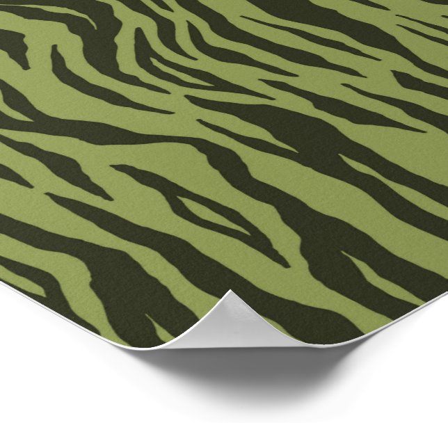 Poster Listras de Tigre Glamourosas em Verde Musgo Estamp (Borda)