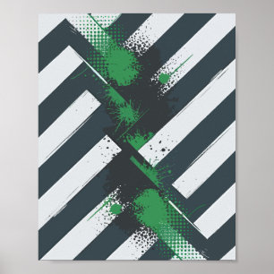 Poster Listras Diagonais com Placas de Tinta Verde