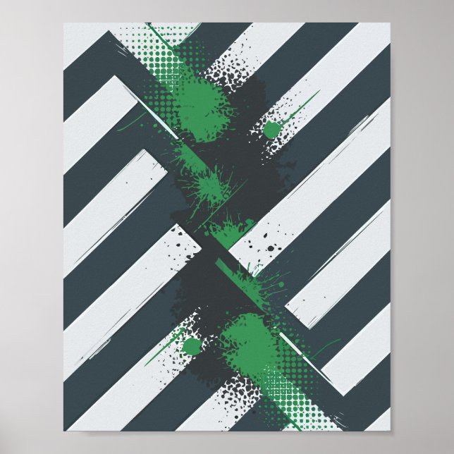 Poster Listras Diagonais com Placas de Tinta Verde (Frente)