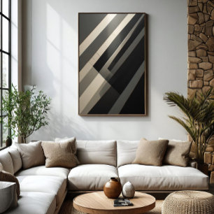 Poster Listras Diagonais Minimalistas Preto e Branco