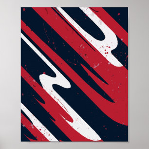 Poster Listras Dinâmicas de Pincel Vermelho e Branco