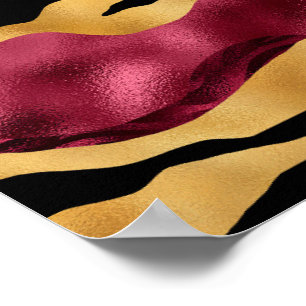 Poster Listras Elegantes de Tigre Burgundy Marcantes Anim