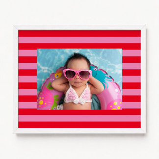 Poster Listras Horizontais Vermelhas e Rosas com Sua Foto