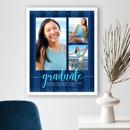 Poster Listras Navy Graduado 3 Foto Script Brilho Turques