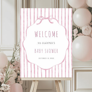 Poster Listras Rosa com Bem-vinda para Chás de Bebê Menin