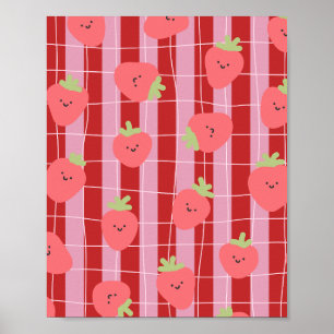 Poster Listras rosa e vermelhas, com morangos