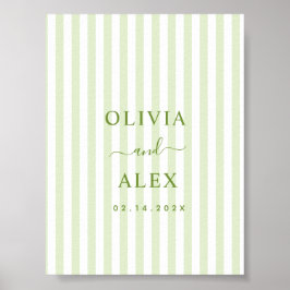Poster Listras Verdes Retrô Casamento Personalizado