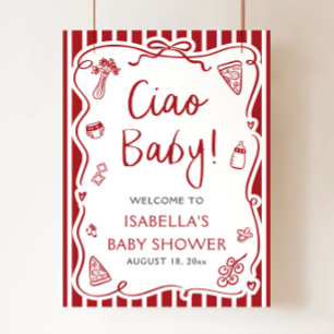 Poster Listras Vermelhas Italiano Ciao Bebê Chamada de Be