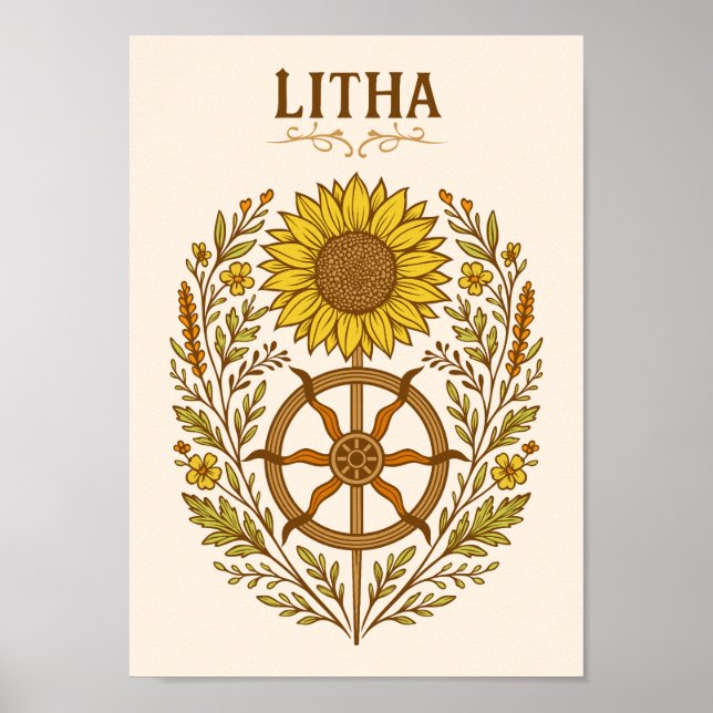 Poster Litha Sunflower Wheel Summer Solstice Celestial  (Frente)