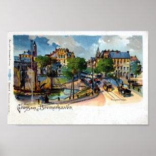 Poster Litho de Bremerhaven do aus de Gruss do vintage